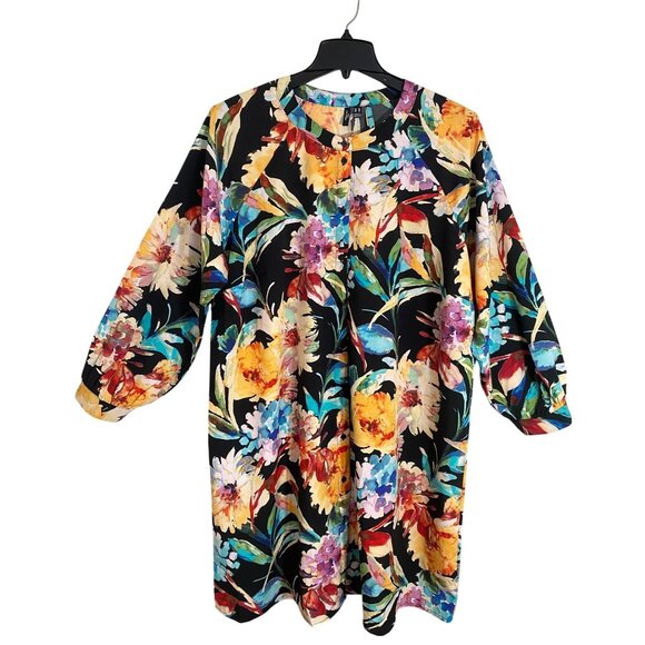 Vero Moda Curve  size 16 Floral Silk Blend Button-Up Dress W/ Billowy Sleeves - Picture 1 of 10